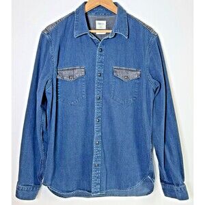 Gap 1969 Denim Shirt Mens Large Blue Faded Slim Fit Western Cowboy Rodeo Casual